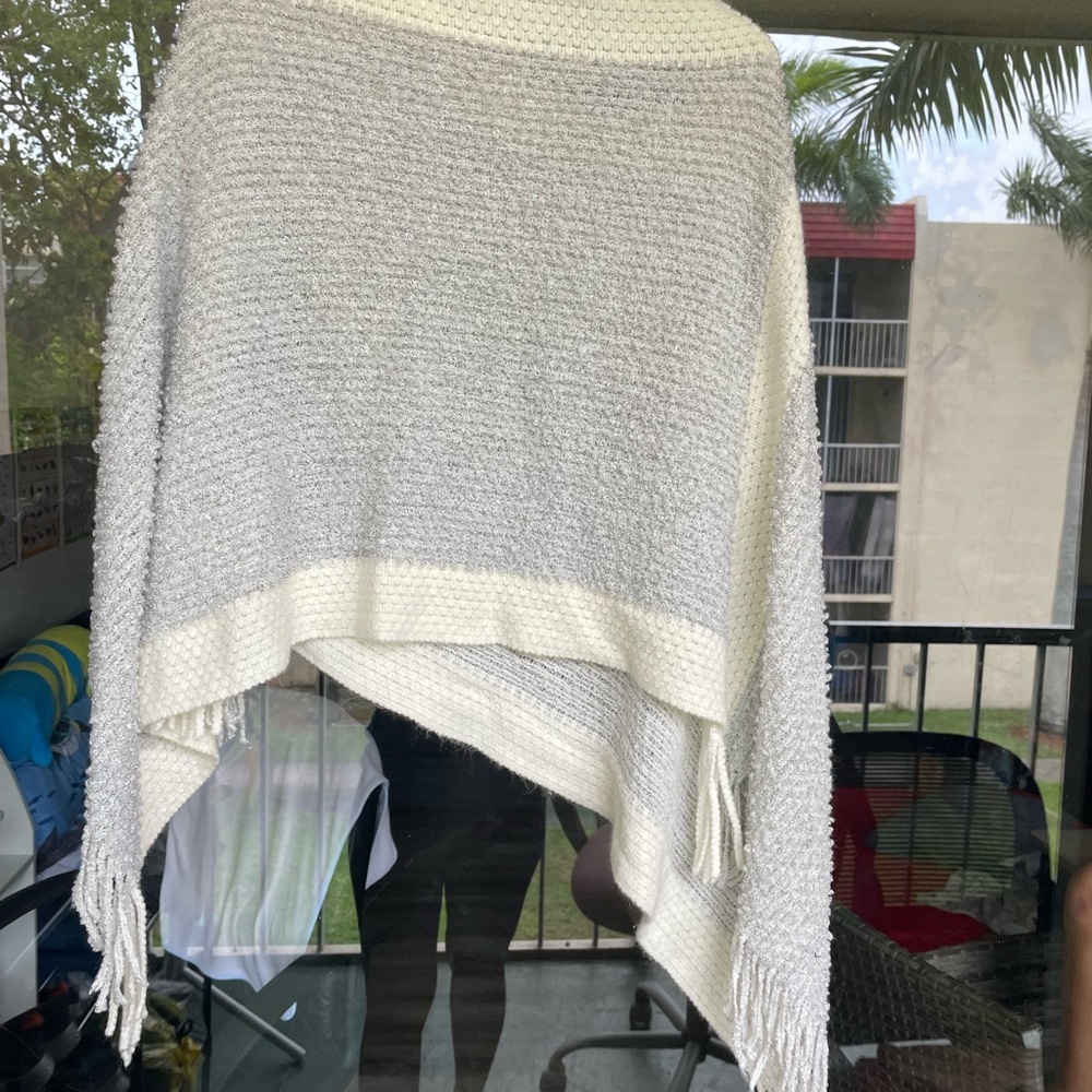Cream Knit Fringe Poncho Sweater